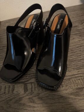 Franco Sarto Black Patent Open-Toe Slingback Mules NWOT